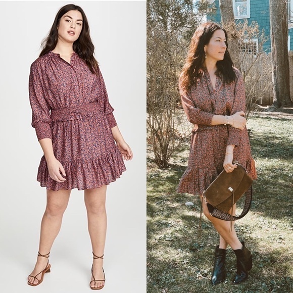 Rebecca Minkoff Dresses & Skirts - REBECCA MINKOFF Ruffle Hem Smocked Tie Waist Long Puff Sleeve Floral Dress XXL